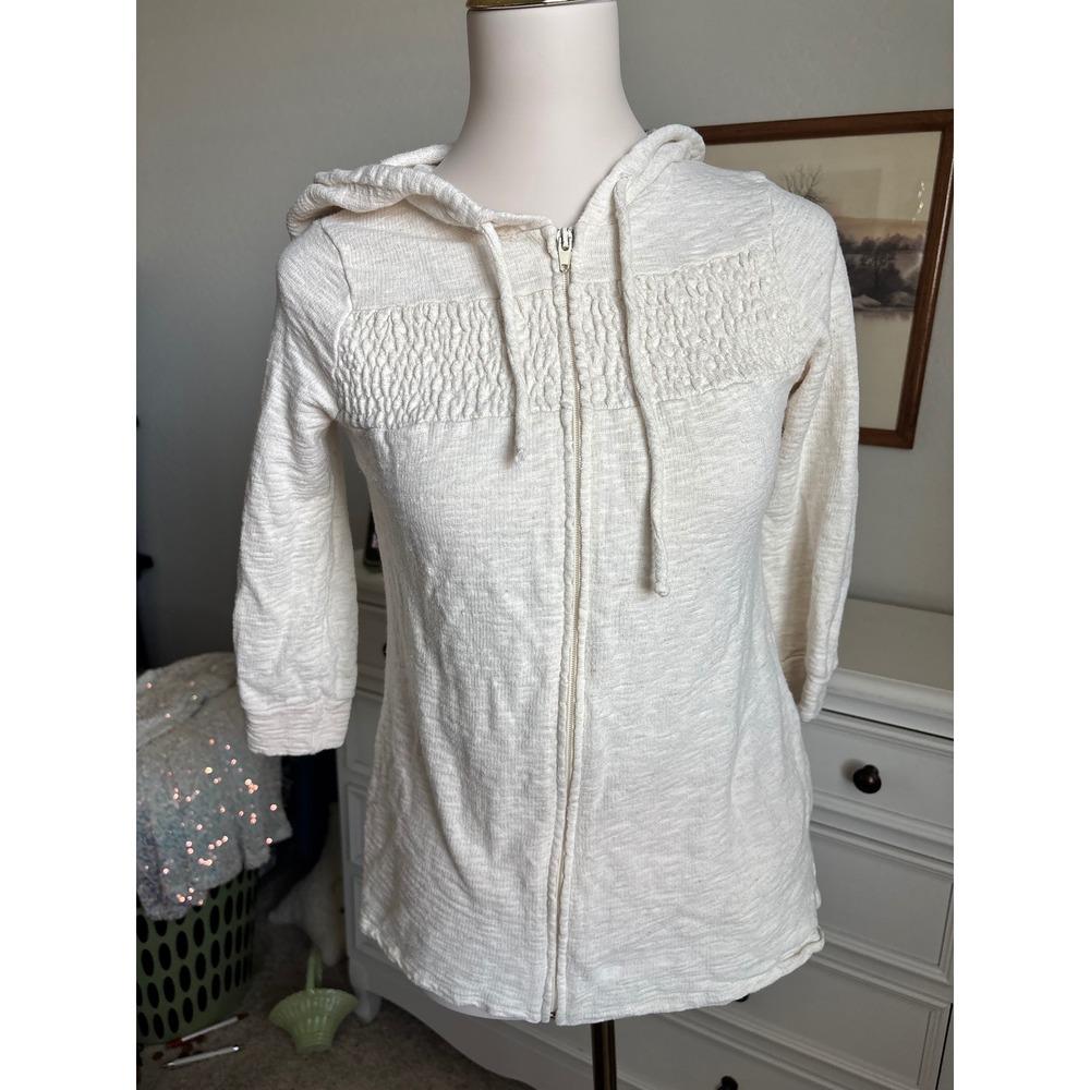 Kimchi Blue y2k Cream Textured Smocked Full Zip Hoodie Jacket Small